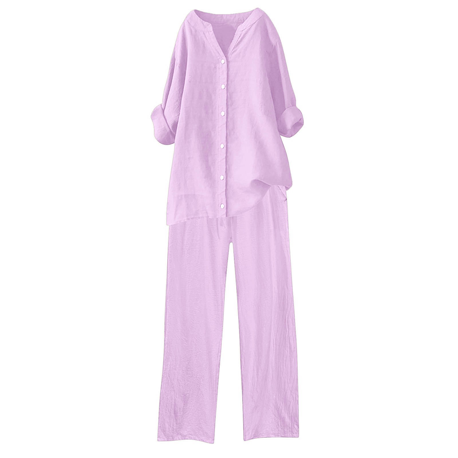 thumbnail image 5 of Conjunto de 2 piezas para mujer: pantalones anchos con cintura elástica y blusa de manga larga - Ropa informal para todas las estaciones - Poliéster, tallas S-XL, 5 of 5